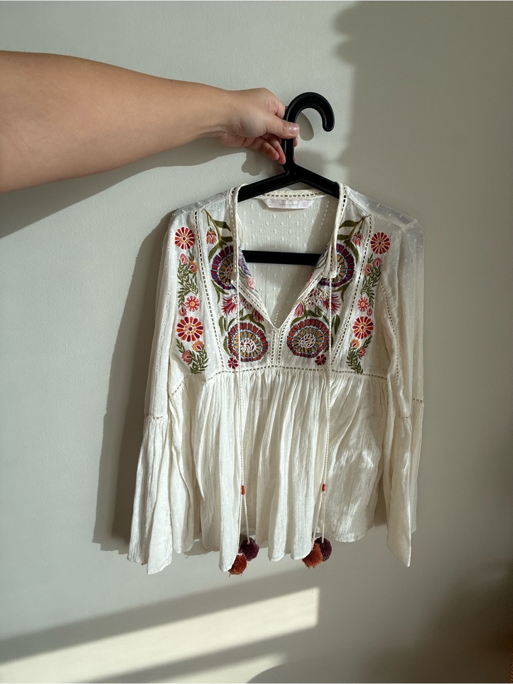 Embroidered White Boho Peasant Top